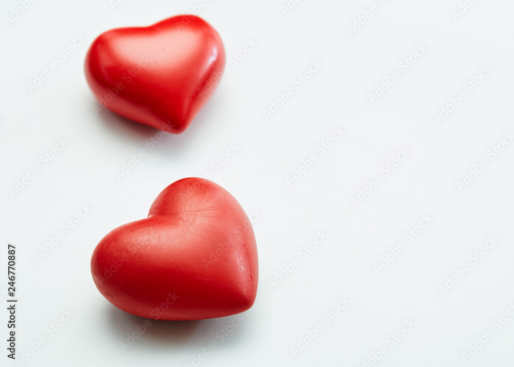 valentines day  festival Two decorative red hearts isolated on white background