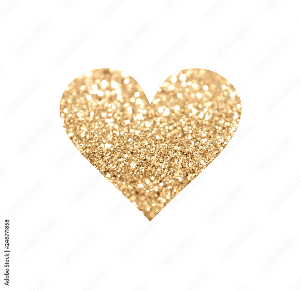 Heart with gold glitter isolated on white background. Can be used as place for your text, design element Heart with gold glitter isolated on white background. Can be used as place for your text, design element