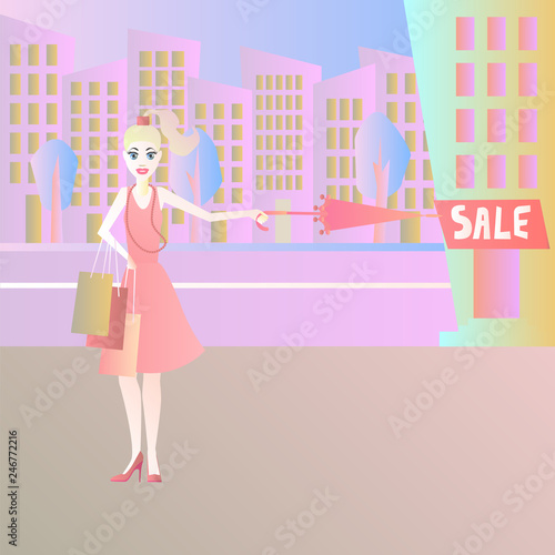 woman with shopping bags in city