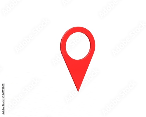 LOCATION pin glossy red arrow. The concept of tagging a sign landmark needle tip to create a route search. Isolated on white background 3D rendering 3D. – Illustration 