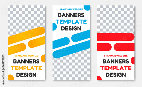 Design of vertical vector white banners with color rounded rectangles.
