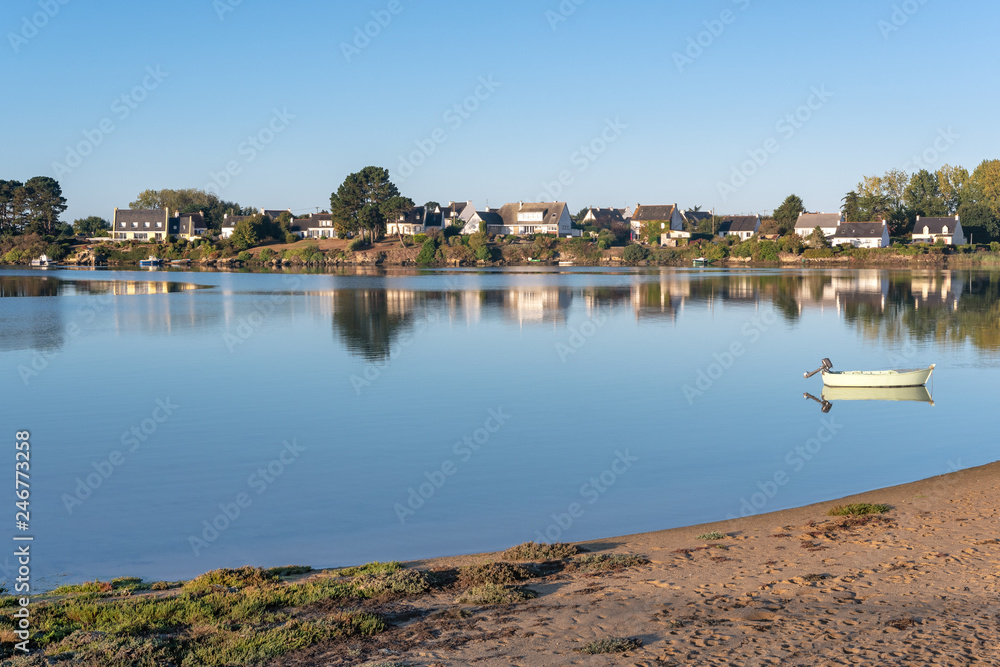 French landscape - Bretagne. A small fishing village in a beautiful bay after sunrise.