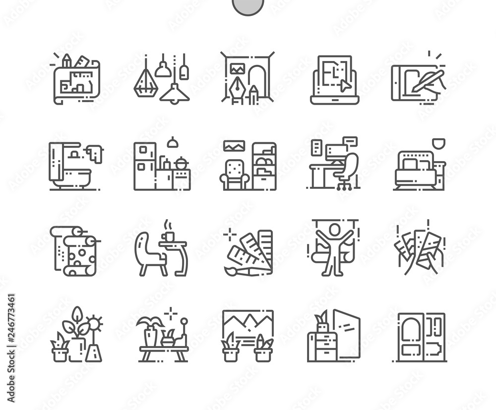 Interior Design Well-crafted Pixel Perfect Vector Thin Line Icons 30 2x Grid for Web Graphics and Apps. Simple Minimal Pictogram Interior Design Well-crafted Pixel Perfect Vector Thin Line Icons 30 2x Grid for Web Graphics and Apps. Simple Minimal Pictogram