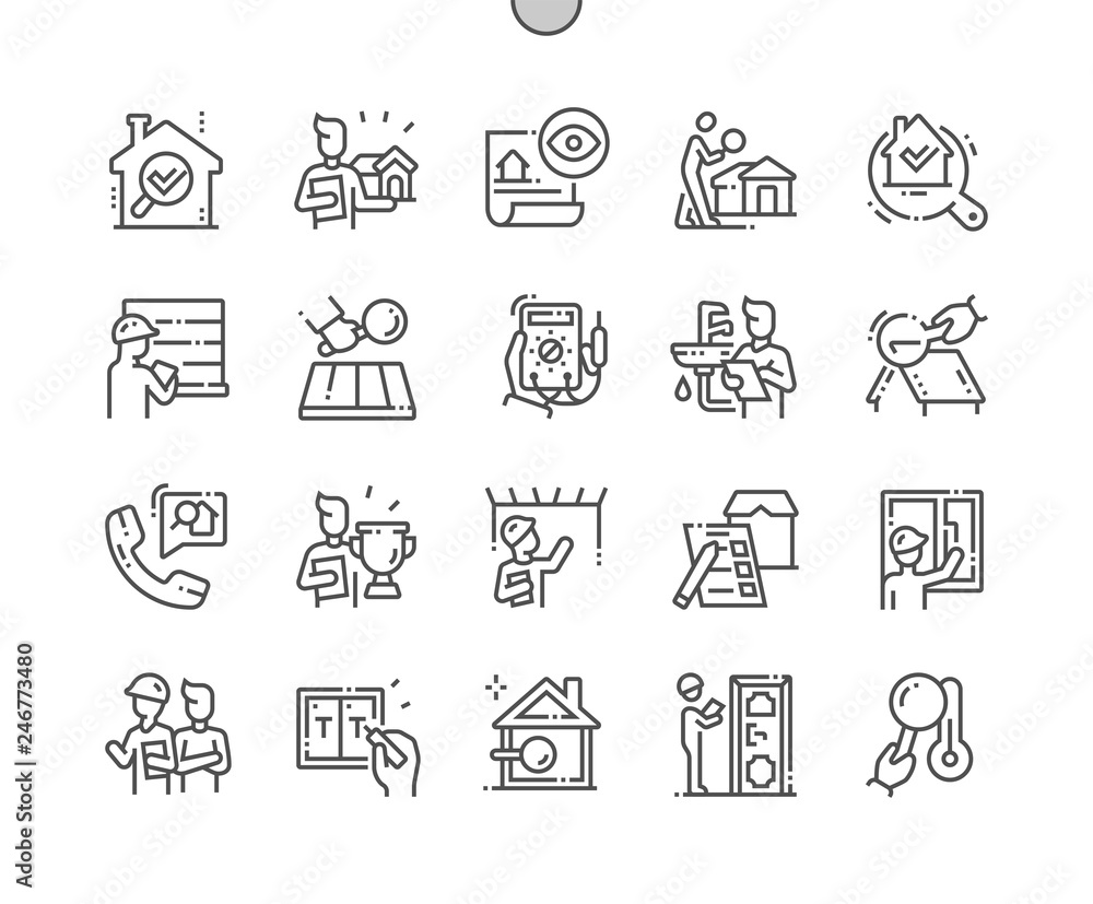 Home inspections Well-crafted Pixel Perfect Vector Thin Line Icons 30 2x Grid for Web Graphics and Apps. Simple Minimal Pictogram
