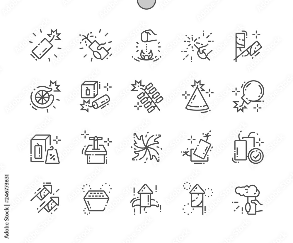 Pyrotechnics Well-crafted Pixel Perfect Vector Thin Line Icons 30 2x Grid for Web Graphics and Apps. Simple Minimal Pictogram