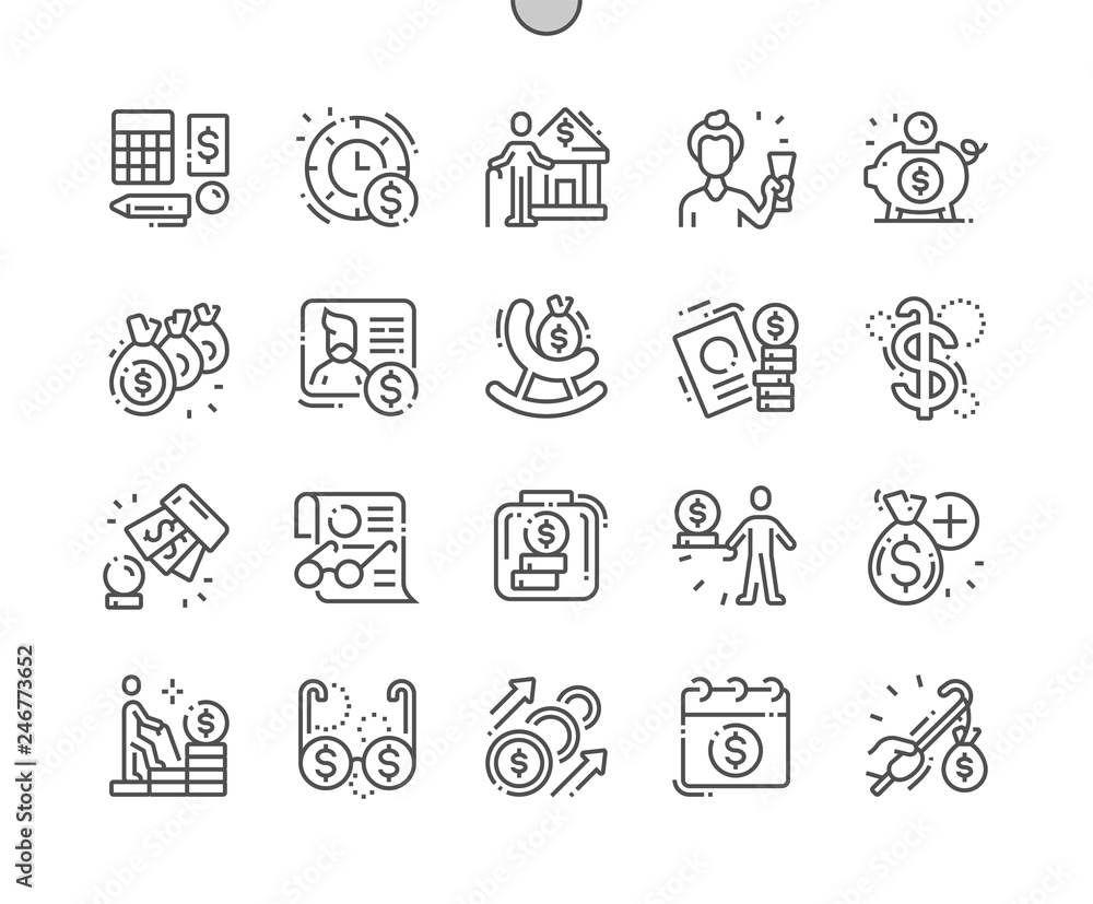 Pension Funds Well-crafted Pixel Perfect Vector Thin Line Icons 30 2x Grid for Web Graphics and Apps. Simple Minimal Pictogram