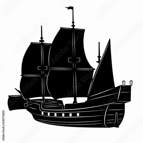 illustration of a historic ship, vector drawing