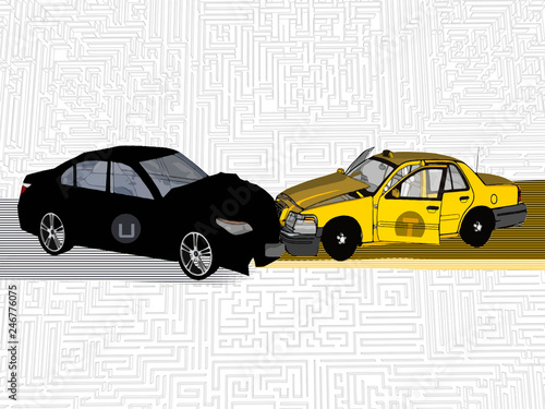 Car crash between a ride share car and a taxi