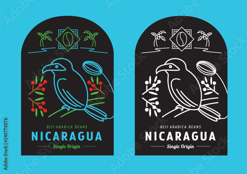 Vászonkép Nicaragua coffee beans label design