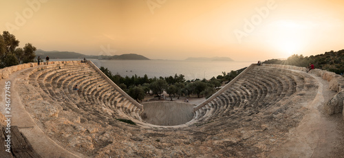Photography The Theatre of Antiphellos Ancient City in Kas district at panoromic sunset , An