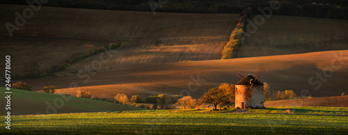 Autumn rural landscape with an old mill on a hill. South Moravia. Czech.