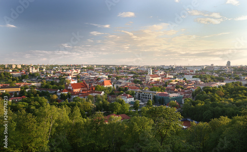 Beautiful summer cityscape panorama of Vilnius old town  taken from the Gediminas hill