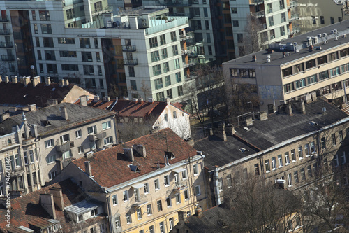 Skyline view of rooftops oldtown and downlown in Vilnius Lithuania photo