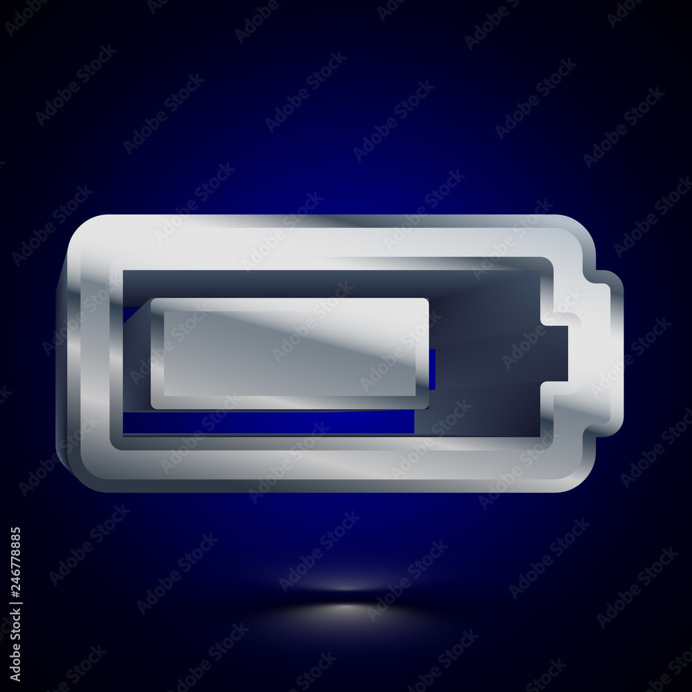 3D stylized Battery icon. Silver vector icon. Isolated symbol illustration on dark background. 3D stylized Battery icon. Silver vector icon. Isolated symbol illustration on dark background.