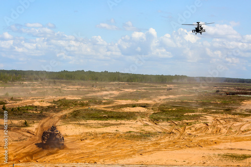 Fighting helicopter in military training Saber Strike in Latvia.