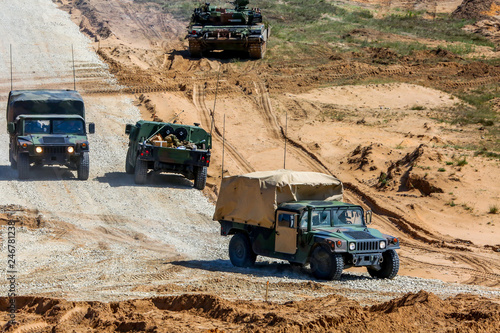 Military vehicles in training Saber Strike in Latvia.