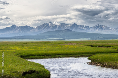 Landscape of north Mongolia with mountain on background