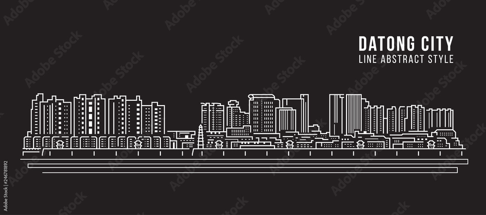 Cityscape Building Line art Vector Illustration design -  Datong city