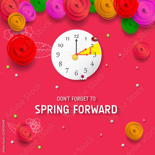 Spring Forward Banner. Daylight Saving Time Reminder - Spring Time Change.