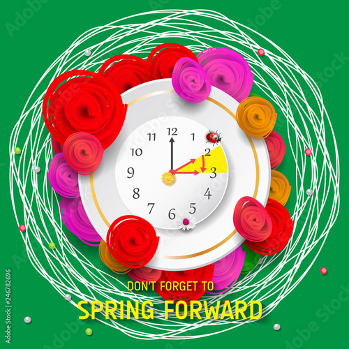 Spring Forward Banner. Daylight Saving Time Reminder - Spring Time Change.