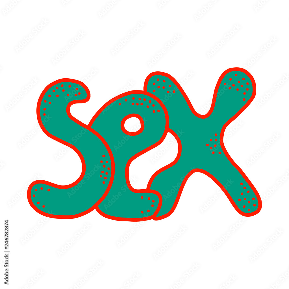 Sex word green and red hand drawn lettering in cartoon style Sex word green and red hand drawn lettering in cartoon style