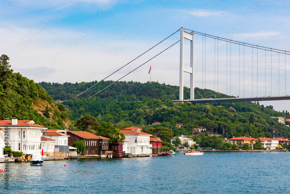 Upmarket waterfront homes along the Bosphorus river in Istanbul,