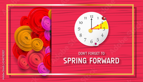 Spring Forward Banner. Daylight Saving Time Reminder - Spring Time Change.