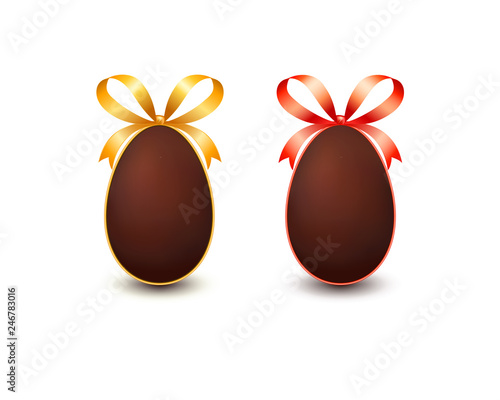 Set of gift chocolate easter eggs with bows isolated on white background