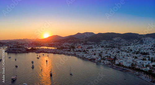 Aerial ciew of Bodrum at sunset,