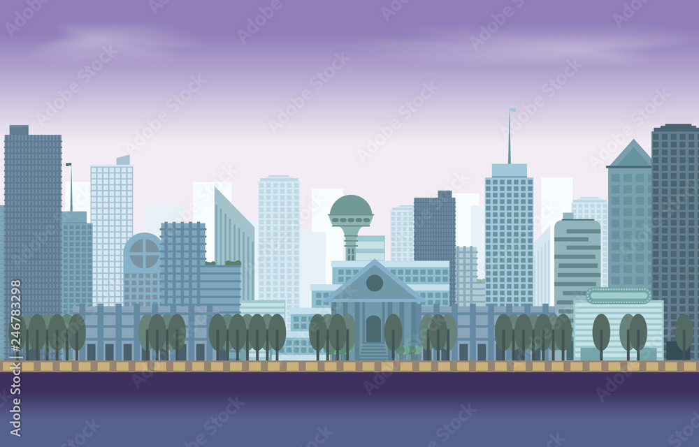 View Of Big Building City Art - Vector