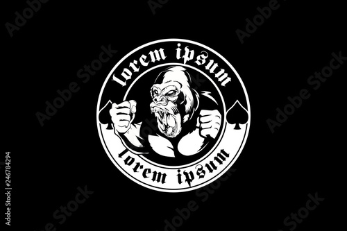 angry gorilla black and white vector logo round template