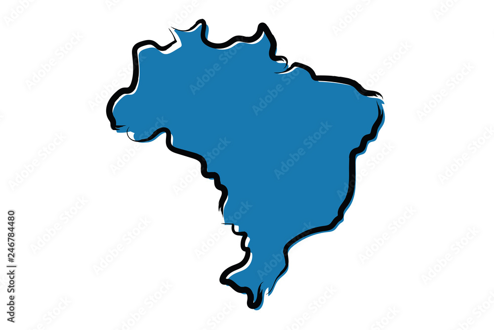 Stylized blue sketch map of Brazil Stylized blue sketch map of Brazil