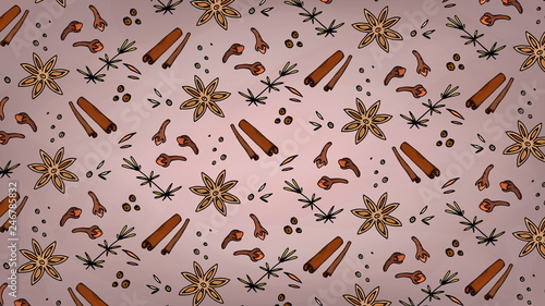 Vector Illustration of Spices Pattern Sketch Style