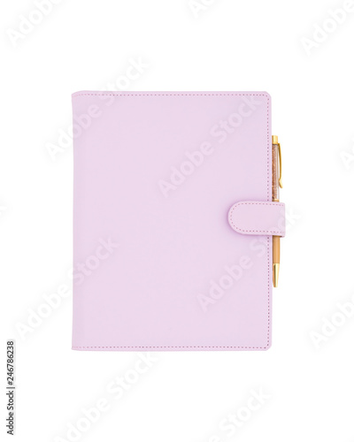 pink notebook on white background