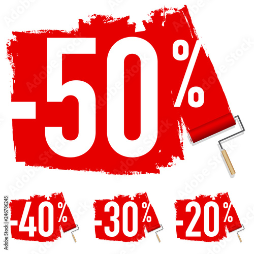 Concept des promotions et du pouvoir d’achat, avec une étiquette de réduction de 50% sur le prix de produits de consommation
