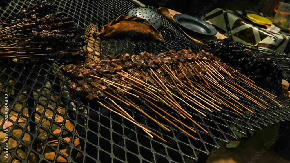 Close-up view to grilled meat as street food , Niamey, Niger