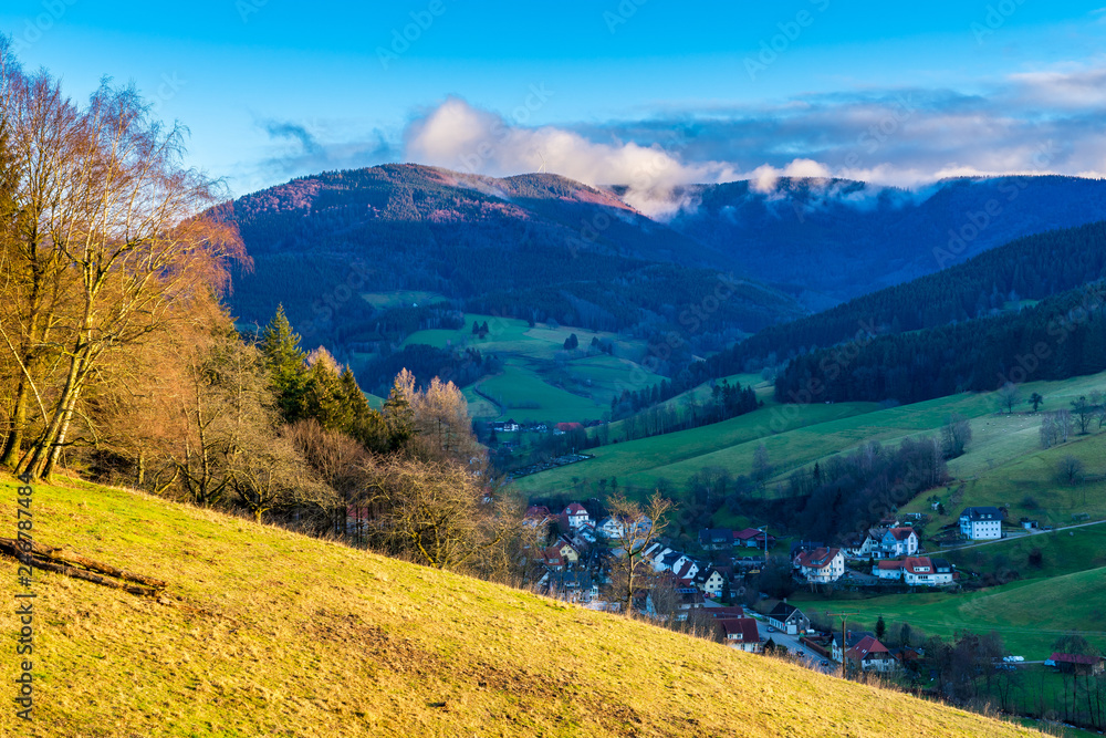 Germany, Small black forest village elzach in magic sunset atmosphere