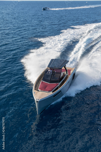 luxury motor boat, aerial view 