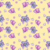 Seamless pattern of purple garden flowers