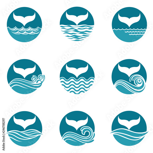 collection with abstract symbols of whale tail and sea wave