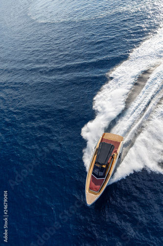 luxury motor boat, aerial view  © Andrea