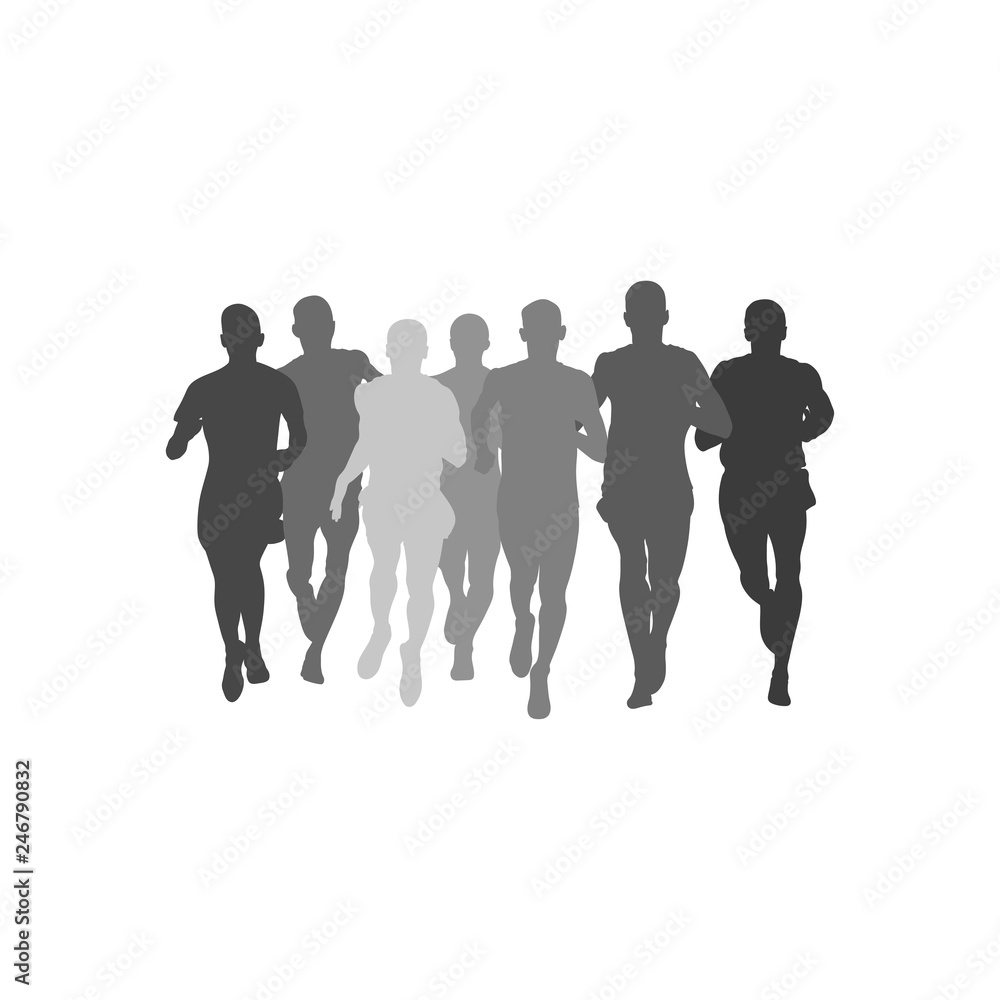Silhouette Group Men Athletes Runners Run Together Stock Vector Adobe
