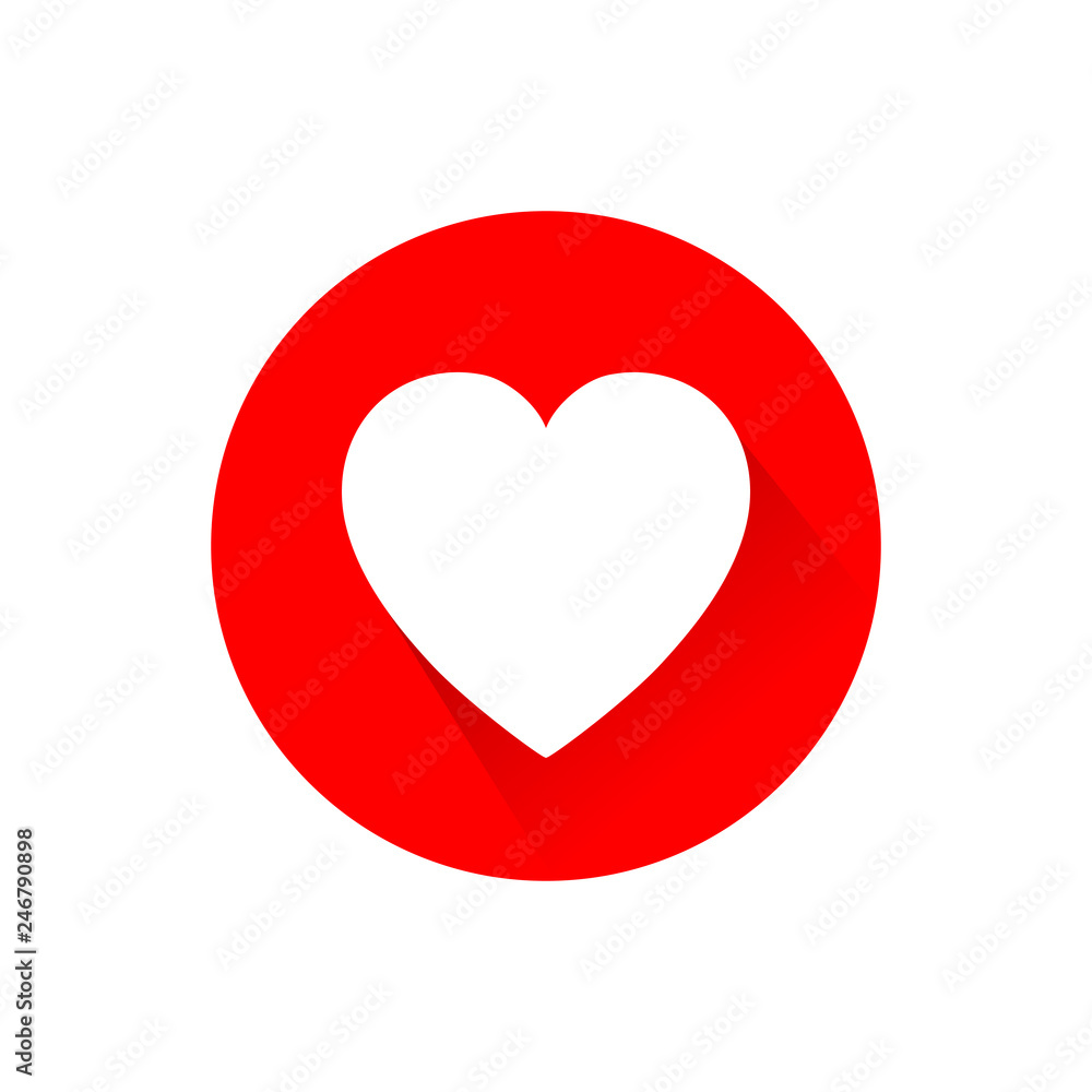 The red heart icon design with shadow