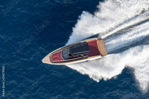 luxury motor boat, aerial view 
