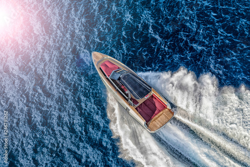 luxury motor boat, aerial view  © Andrea
