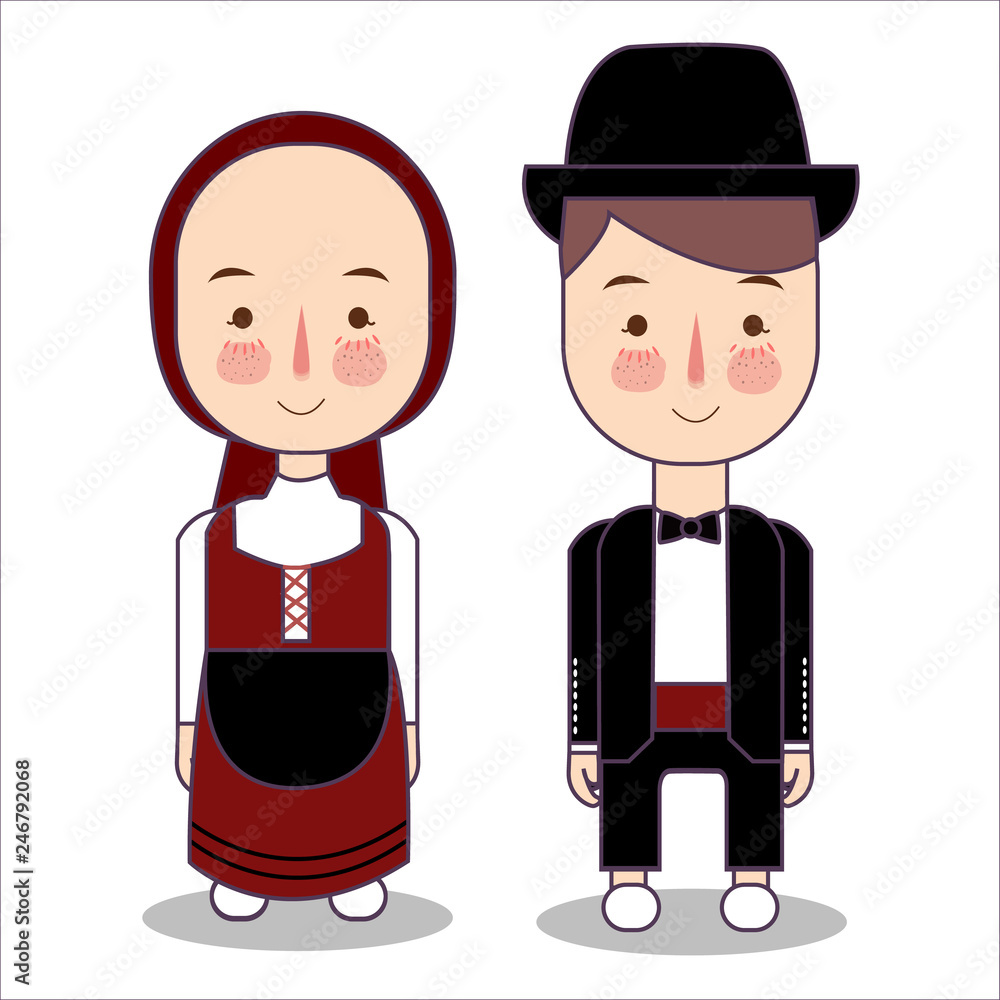 Eurasian wedding Couple, cute traditional clothes costume bride and groom  cartoon vector illustration Stock Vector | Adobe Stock