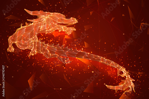 symbol of chinese new year. long flying dragon kite. vector 3d illustration