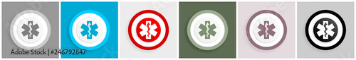 Emergency icon set, vector illustrations in 6 options for web design and mobile applications