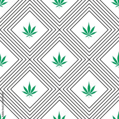 hemp cannabis weed leaf geometric vector seamless pattern