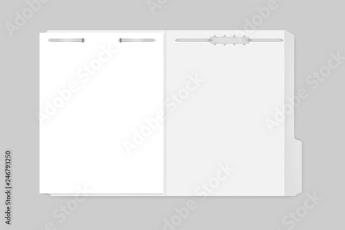 Open file folder with tab and fastener to keep documents, template